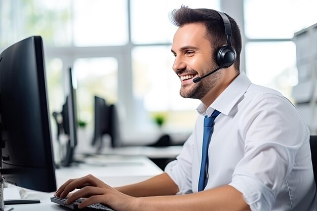 customer service attractive man works call center communicates with client 651280 927 customer service attractive man works call center communicates with client 651280 927